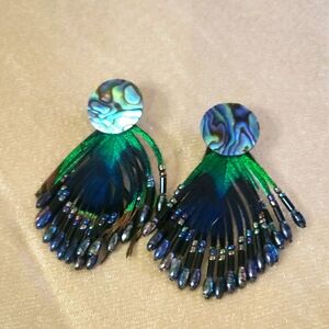 #02- Elegant Green and Blue Feather Earrings